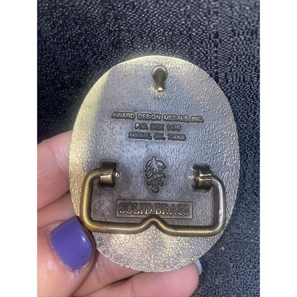 Award Design Medals Solid Brass Belt Buckle Cowboy Rodeo Western 2-1/8”x 2-5/8” - Picture 4 of 5